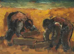 Lifting Blocks by Josef Herman R.A., oil on board, sold Apr 2019