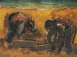 Josef Herman R.A., Lifting Blocks, oil on board