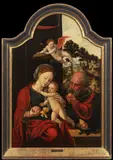 Pieter Coecke van Aelst, The Holy Family with an Angel, Second quarter of 16th century, Oil on wood panel