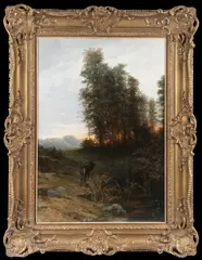 Ľudovít Csordák, Forest Edge with Sunset, 1890s, Oil on canvas