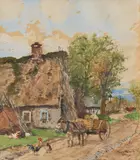 Hugo Mühlig, Dorfstraße mit Eselkarren