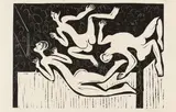 Ernst Ludwig Kirchner, Fliegende Menschen im Zirkus, 1933, Holzschnitt auf Japan