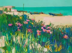 Strandblumen by Nicola Simbari, Öl auf Leinwand, sold Feb 2023