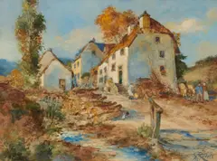 Carl Rüdell, "Dorf in der Eifel (Cronenburger Hütten)", 1921, Aquarell auf Papier