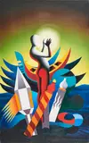 Mark Kostabi, "The Sphere of Intuition", 2004, Öl auf Leinwand