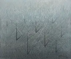 Henryk Starikiewicz, "Pejzaz dety" (Hohle Landschaft), 1989, Mischtechnik auf Leinwand