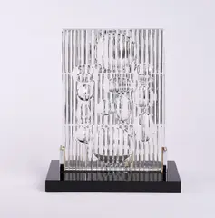 Erebus by Victor Vasarely, 1982, Glas, geschliffen, auf schwarzer Holzplatte, sold Feb 2023