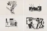 Gerd Arntz, Siebdrucke nach frühen Holzschnitten, 1979, Mappe mit 7 Serigrafien auf Bütten