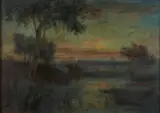 Otto Modersohn, Mondaufgang, 1938, Öl auf Leinen. Auf Sperrholz aufgezogen
