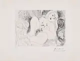 Pablo Picasso, Vieil homme drapé, Célestine et fille, 1971, Radierung auf Bütten