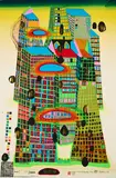 Friedensreich Hundertwasser, Good Morning City - Bleeding Town, 1970/71, Farbserigrafie (2 Farben phosphoreszierend) und Metallprägung auf leichtem Karton