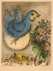 Marc Chagall, Der Blaue Vogel, 1954/68, Farblithografie auf Arches (Wasserzeichen)