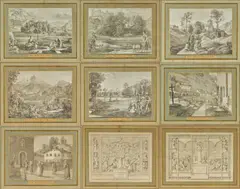 Ferdinand Olivier, "Sieben Gegenden aus Salzburg und Berchtesgaden. Geordnet nach den sieben Tagen der Woche, verbunden durch zwey allegorische Blätter", 1818/23, Kreidelithographien auf Papier