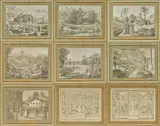 Ferdinand Olivier, "Sieben Gegenden aus Salzburg und Berchtesgaden. Geordnet nach den sieben Tagen der Woche, verbunden durch zwey allegorische Blätter", 1818/23, Kreidelithographien auf Papier