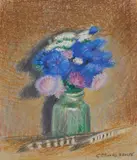 Gerhard Marcks, Kornblumen, 1976, Ölkreide auf Papier