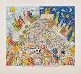 James Rizzi, Hop, skip, jump... stop, look and laugh, 1996, Farbserigrafie auf leichtem Karton