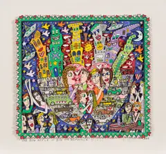 James Rizzi, The big Apple is big on Romance, 1999, 3D-Grafik aus Farbserigrafie auf leichtem Karton