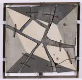 Thomas Virnich, Mäander, 1987, Multiple. Kachel, Blei, Drahtklammern, Ölfarbe