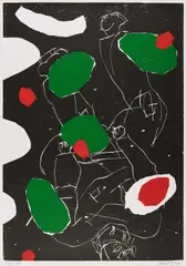 Puck by Georg Baselitz, 1993, Farbholzschnitt auf Zerkall (Wasserzeichen), sold Feb 2023