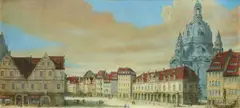 Bernardo Bellotto, Dresden. Alte Ansicht am Neumarkt mit der Frauenkirche, Aquarell auf Papier