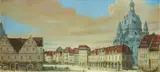 Bernardo Bellotto, Dresden. Alte Ansicht am Neumarkt mit der Frauenkirche, Aquarell auf Papier