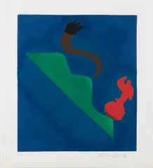 Aus: Babel by Jörg Immendorff, 1987, Farblinolschnitt auf leichtem Karton, sold Feb 2023
