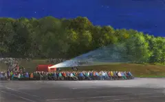 Ohne Titel (Cinema) by Serban Savu, 2014, Öl auf Holz, sold Jun 2023