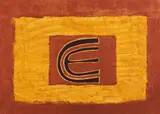 "Apartenance" by Romuald (Romuald Hâtozoumê) Hazoumé, 1995, Mischtechnik und Sand auf Leinwand, sold Mar 2023