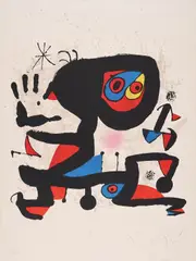 Plakat für die UNESCO "Droits de l'homme" by Joan Miró, 1974, Farblithografie auf Arches (Wasserzeichen), sold Apr 2023