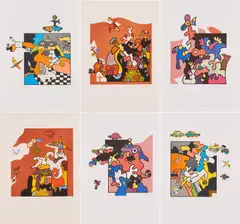 Otmar Alt, Pärchen, 1981, Mappe mit 10 Farblithografien auf Bütten und einem Indexblatt, jeweils einzeln zwischen zwei Glasplatten gerahmt