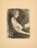 Max Liebermann, Lesendes Mädchen, 1896, Lithografie auf Van Gelder Zonen (Wasserzeichen)