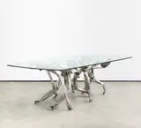 Albert Féraud, Tisch, Tischgestell aus Stahl, Platte aus Glas