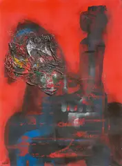 Ladislas Kijno, "Retour de chine", 1983, Mischtechnik auf Leinwand, collagiert