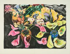 Norbert Tadeusz, Calla, 1970, Farblithografie auf vier aneinandergefügten Bögen aus leichtem Karton