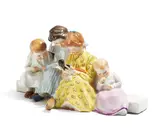 Vier Kinder mit Puppe by Meissen, Nach 1934, Porzellan, farbig dekoriert, sold Nov 2022