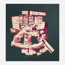 David Hockney, Gregory Watching the Snow Fall, Kyoto, Feb 21st 1983, 1983, collage of chromogenic prints mounted to gray board