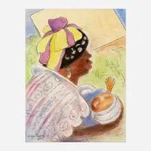 Diego Rivera, Madre con niño en brazos (Totonacan Indian Woman in Traditional Dress from Papantla, Veracruz, Mexico), 1954, watercolor and charcoal on Ingres paper