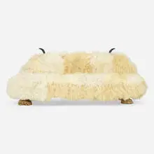The Haas Brothers, Christofur Walken Beast settee, 2014, white Icelandic sheepskin, bronze, carved ebony