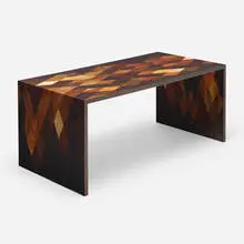 Johannes Hock, Desk, 2012, marquetry, enameled steel, leather, copper