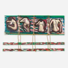 Karel Appel, No. 5215 (from the Titan Series), 1988, collaged large-format Polaroid Polacolor prints on wood construction with acrylic