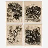Marc Chagall, Four works from the Fables of Jean de La Fontaine portfolio