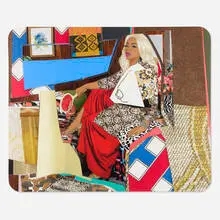 Din avec la main dans le miroir et jupe rouge by Mickalene Thomas, 2024, hand-collaged screenprint and archival print with embossing and glitter on Hahnemühle, sold Jun 2025