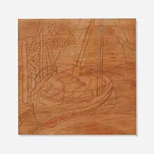 Blanche Lazzell, Sailboats (printing block), carved wood