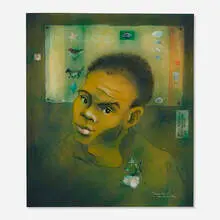 Frank Roy Harriot by Karl Priebe, 1950, casein on board, sold Jul 2023