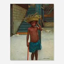 Herbert Davidson, Boy with Straw Hat, oil on canvas
