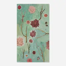 Deborah Mersky, Pink Flower Dousing, 1999, clay print with ink and gouache on paper mounted on fabric