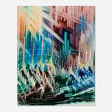Eugene Von Bruenchenhein, Islands in the Sky Theme / Symbols on the Enchanted City, 1958, oil on board
