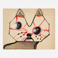 Untitled (Cat) by Eddie Martinez and Chuck Webster, watercolor and ink on paper, sold Jul 2023