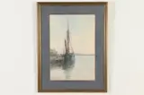 B.E. Perrie, Docked Sailboat, Watercolor on paper
