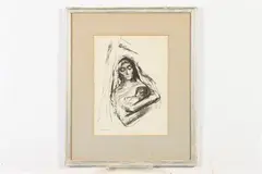 Aaron Sopher, Mother and Child, Pen and ink